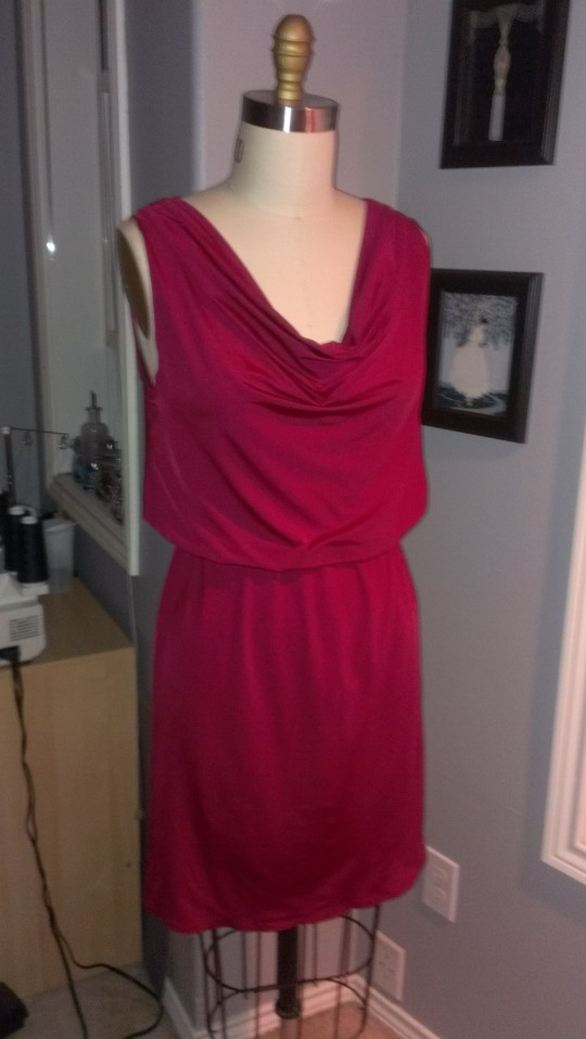 McCalls 6069 Red Drape Neck dress