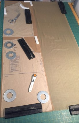 cutting the tan silk chiffon front and back
