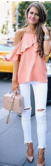 coral flounce cold shoulder top