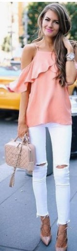 coral flounce cold shoulder top