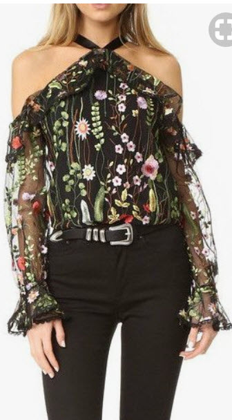 floral cold shoulder long sleeve top