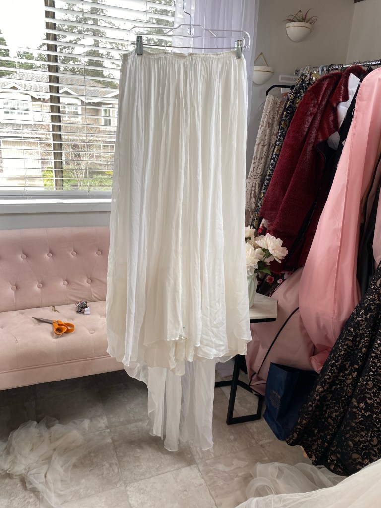 The clean skirt, just before steaming, and attempting to even out the hem 